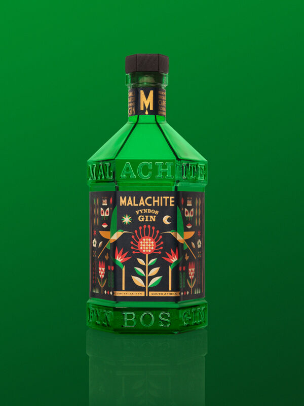 Malachite Fynbos Gin Green Bottle Green Background